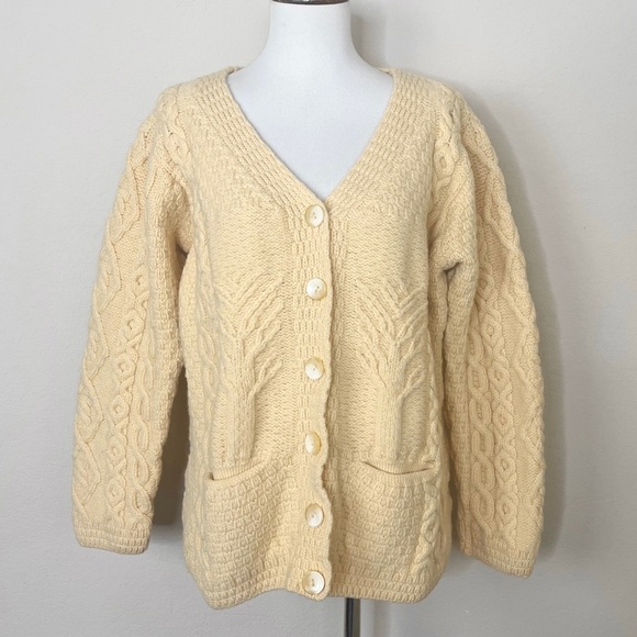 KILRONAN KNITWEAR 100% Merino Wool Cardigan Button Yellow Tree Print Knit - Picture 1 of 11